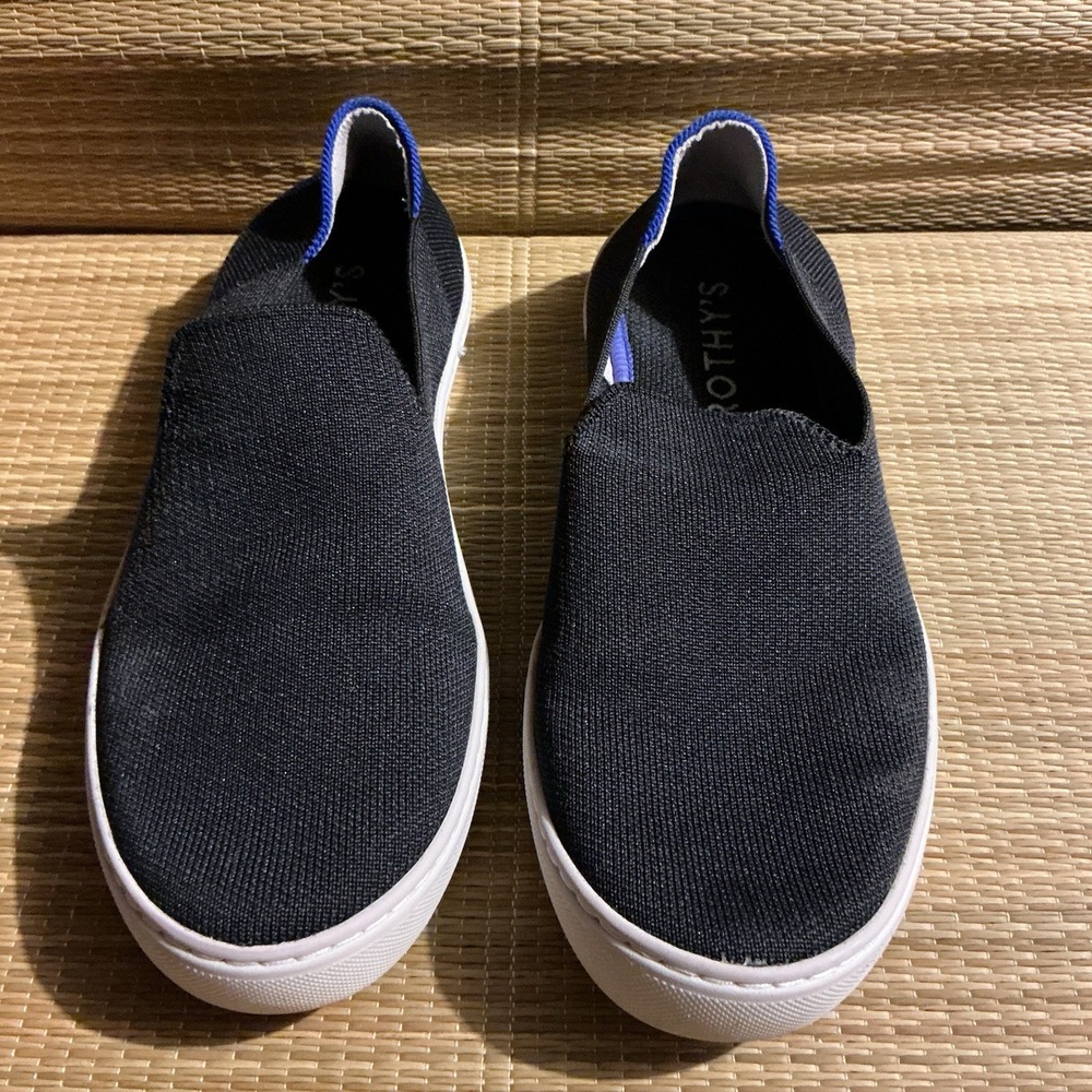 ROTHY'S US 8 THE Original Slip On .SNEAKER BLACK BLUE LUXURY SHOES Deck Shoes